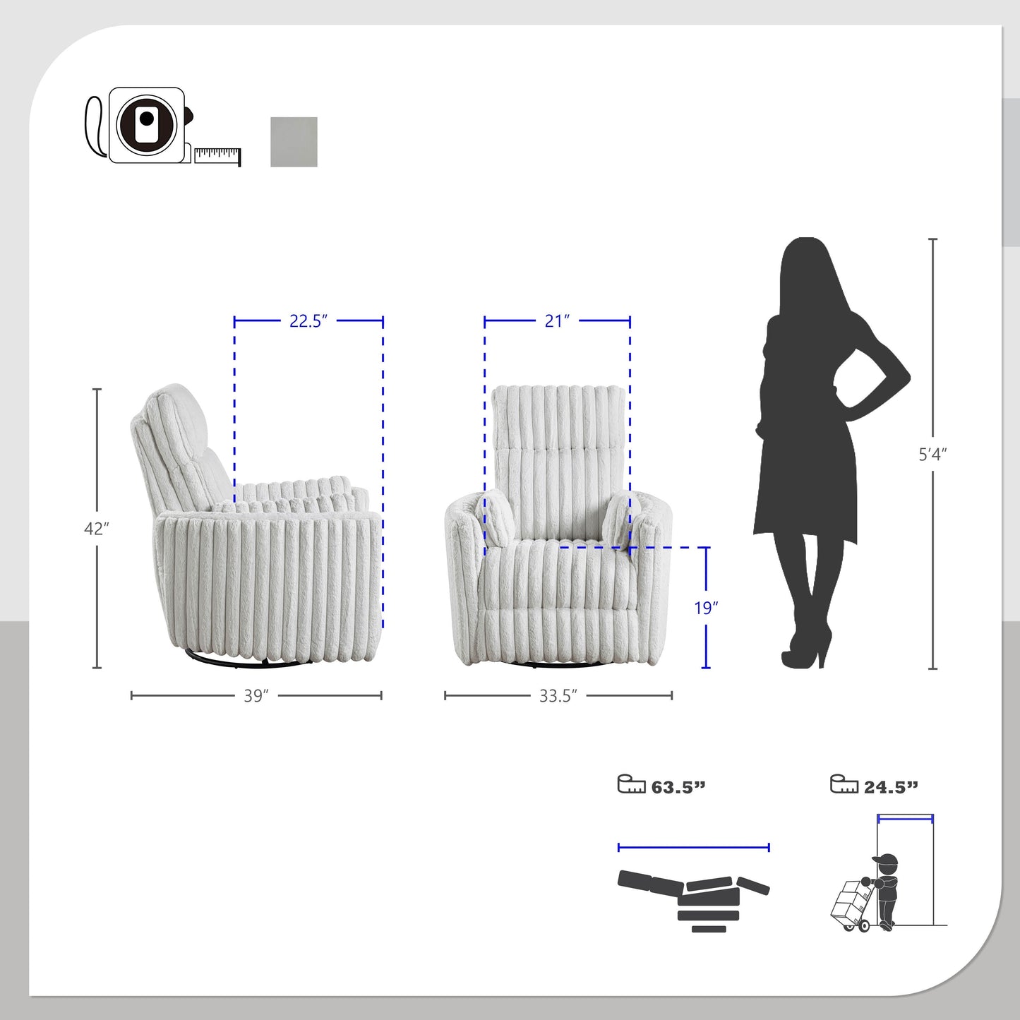 Pendu Corduroy Swivel Glider Manual Reclining Chair