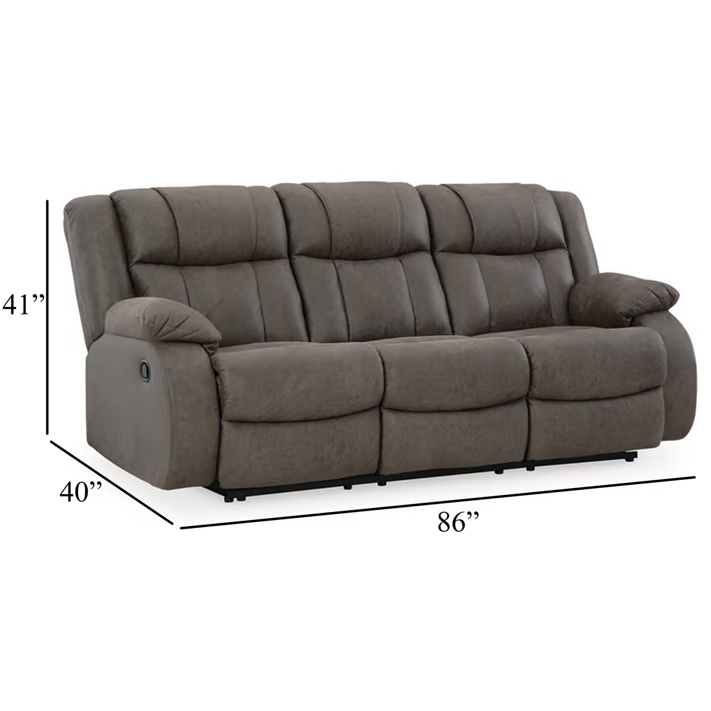 Perth Manual Recliner Sofa, Gray Contrast Stitch Faux Leather 86 Inch