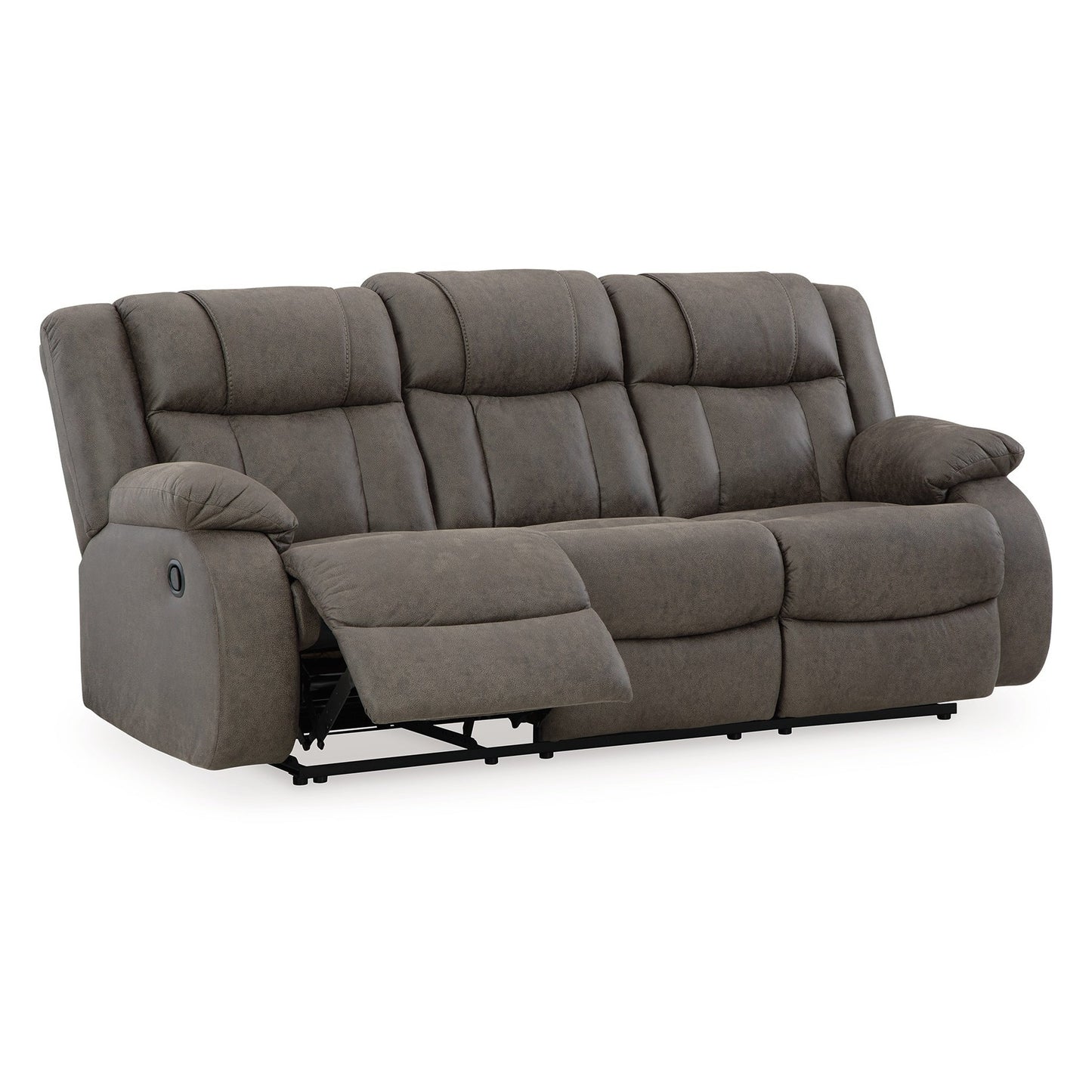 Perth Manual Recliner Sofa, Gray Contrast Stitch Faux Leather 86 Inch