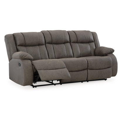 Perth Manual Recliner Sofa, Gray Contrast Stitch Faux Leather 86 Inch