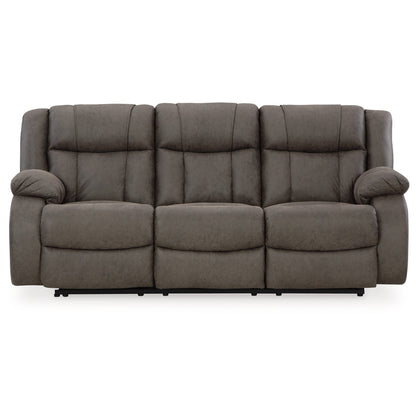 Perth Manual Recliner Sofa, Gray Contrast Stitch Faux Leather 86 Inch