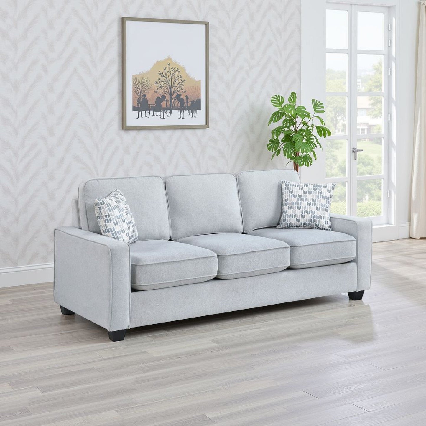 Pery Sofa w 2 Pillows, Reversible Cushions, Light Gray 84 Inch