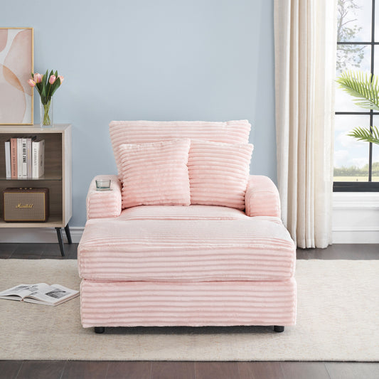Pink 39.37 Corduroy Upholstered Single Armchair Sofa with Ottoman and Cup Holder for Lving Room