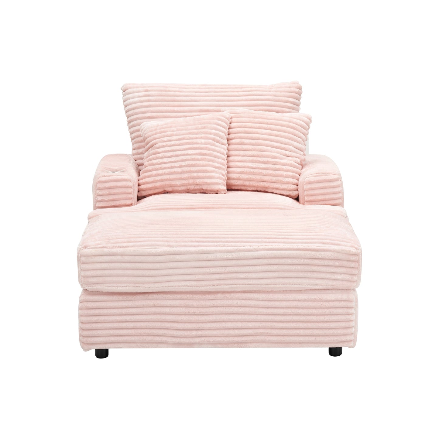 Pink 39.37 Corduroy Upholstered Single Armchair Sofa with Ottoman and Cup Holder for Lving Room