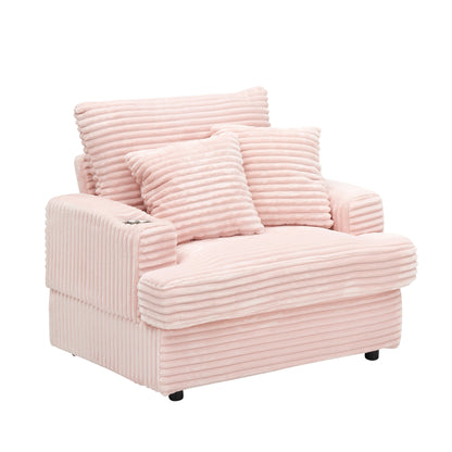 Pink 39.37 Corduroy Upholstered Single Armchair Sofa with Ottoman and Cup Holder for Lving Room