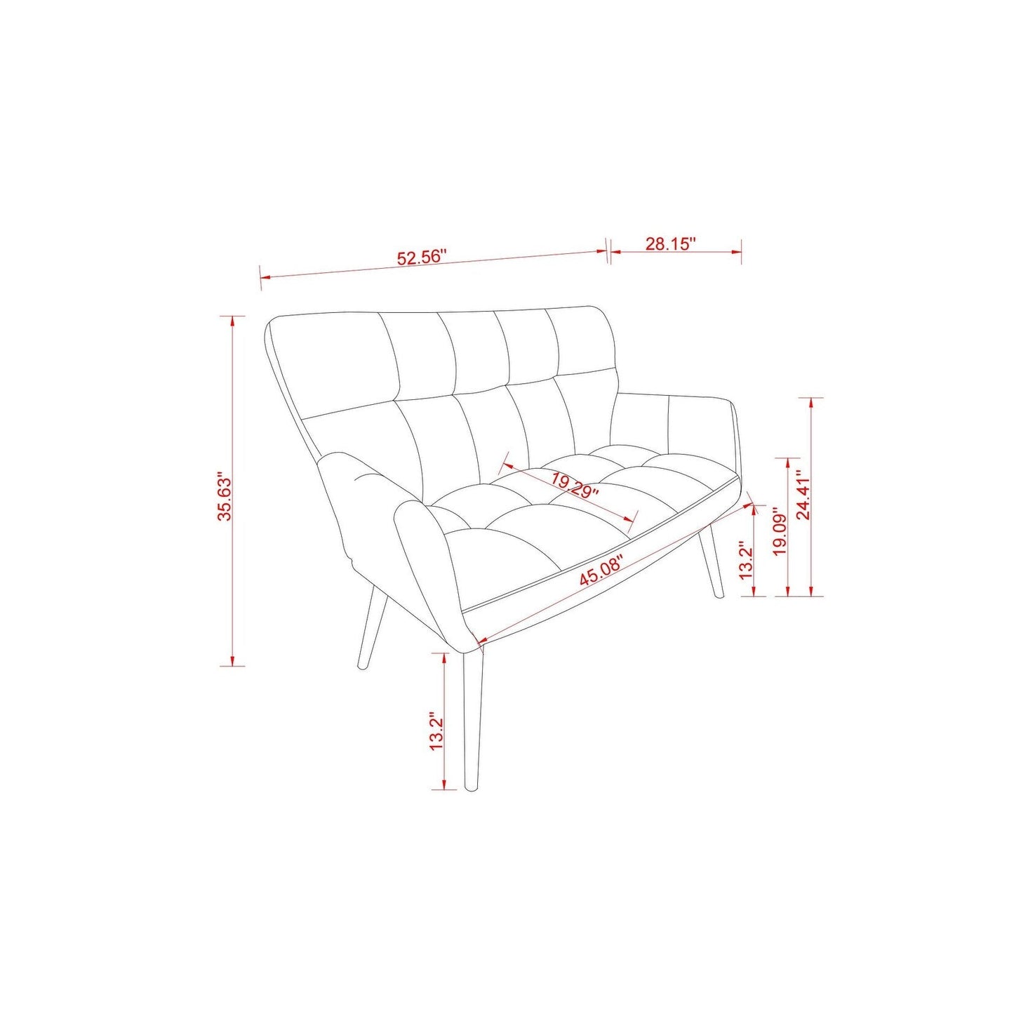 Pink 52 Teddy Loveseat Sofa with Quilting Backs and Hardwood Frame for Living Room.