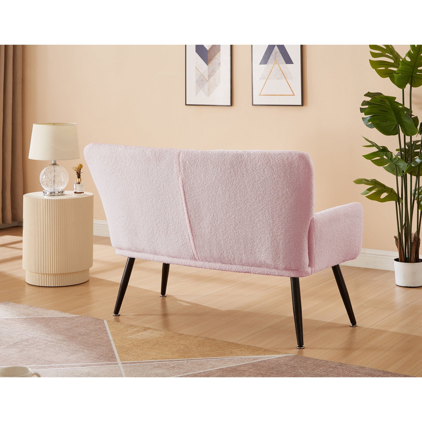 Pink 52 Teddy Loveseat Sofa with Quilting Backs and Hardwood Frame for Living Room.