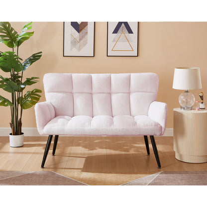 Pink 52 Teddy Loveseat Sofa with Quilting Backs and Hardwood Frame for Living Room.