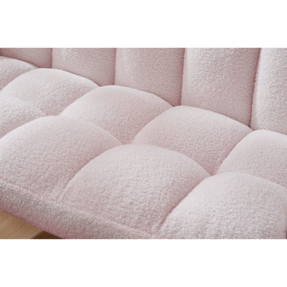 Pink 52 Teddy Loveseat Sofa with Quilting Backs and Hardwood Frame for Living Room.