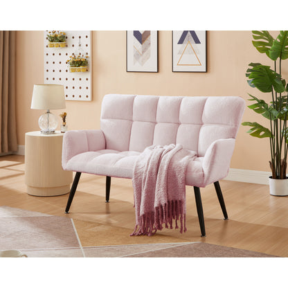 Pink 52 Teddy Loveseat Sofa with Quilting Backs and Hardwood Frame for Living Room.