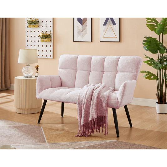 Pink 52 Teddy Loveseat Sofa with Quilting Backs and Hardwood Frame for Living Room.