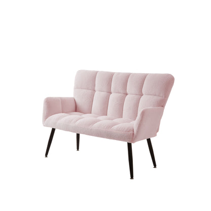 Pink 52 Teddy Loveseat Sofa with Quilting Backs and Hardwood Frame for Living Room.