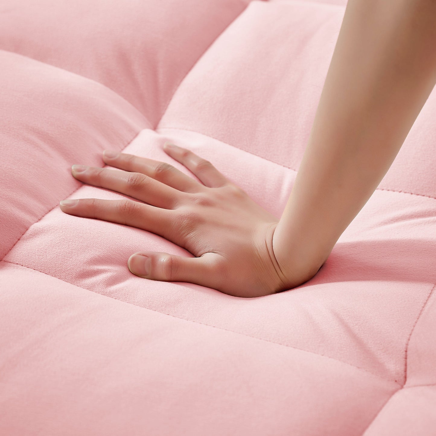 Pink 54.7 Velvet Convertible Loveseat Sofa with USB Ports and Phone Holder