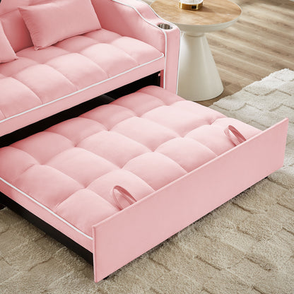Pink 54.7 Velvet Convertible Loveseat Sofa with USB Ports and Phone Holder