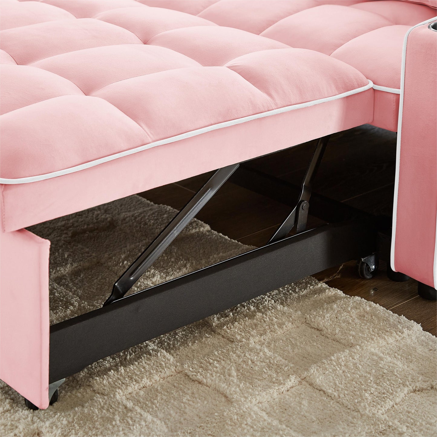 Pink 54.7 Velvet Convertible Loveseat Sofa with USB Ports and Phone Holder