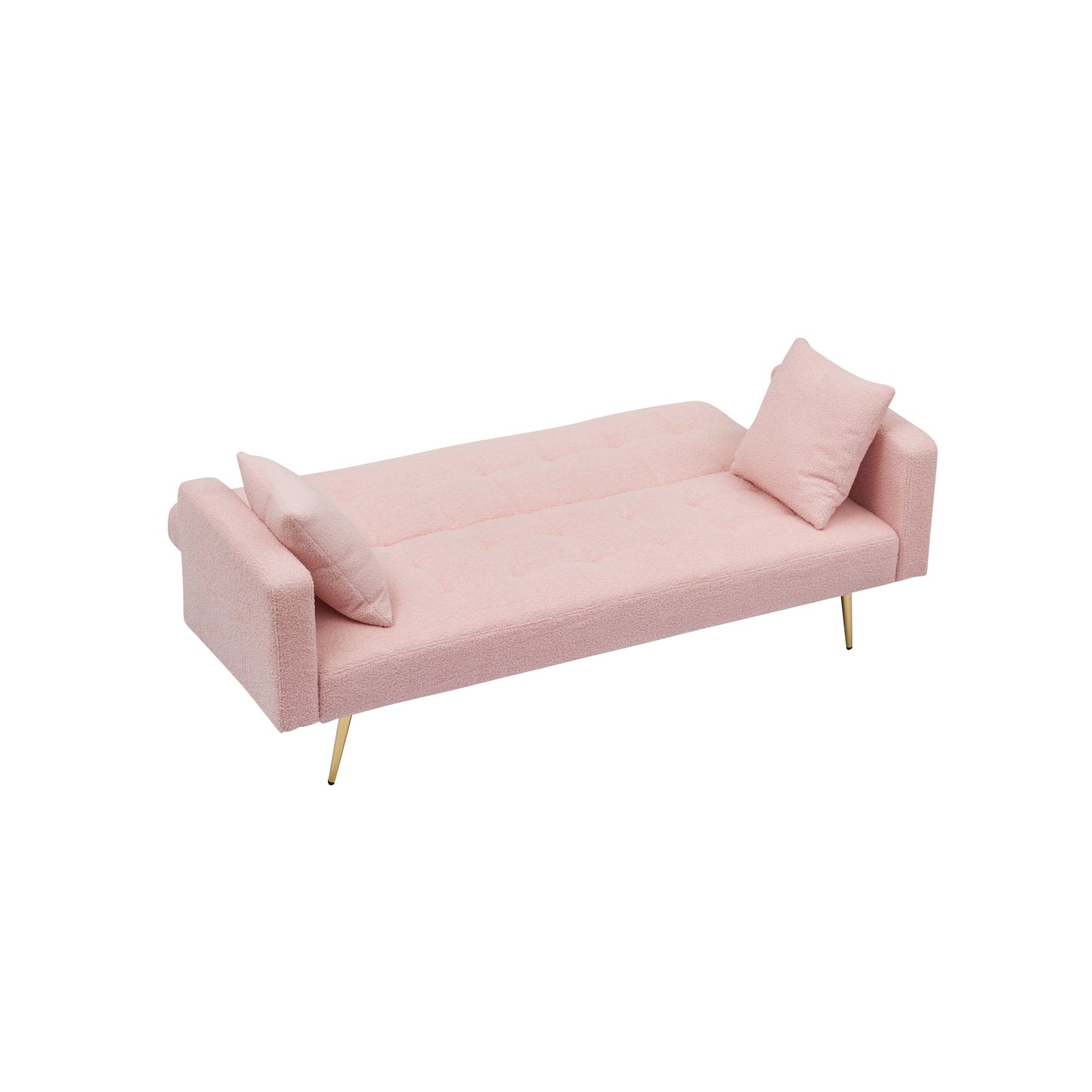 Pink 71.7 Teddy Fleece Convertible Loveseat Sofa Bed with Adjustable Backrest and 2 Pillows for Living Room