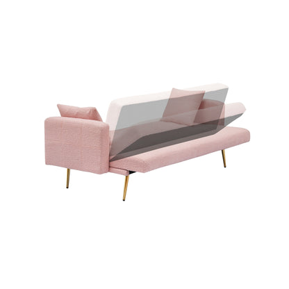 Pink 71.7 Teddy Fleece Convertible Loveseat Sofa Bed with Adjustable Backrest and 2 Pillows for Living Room