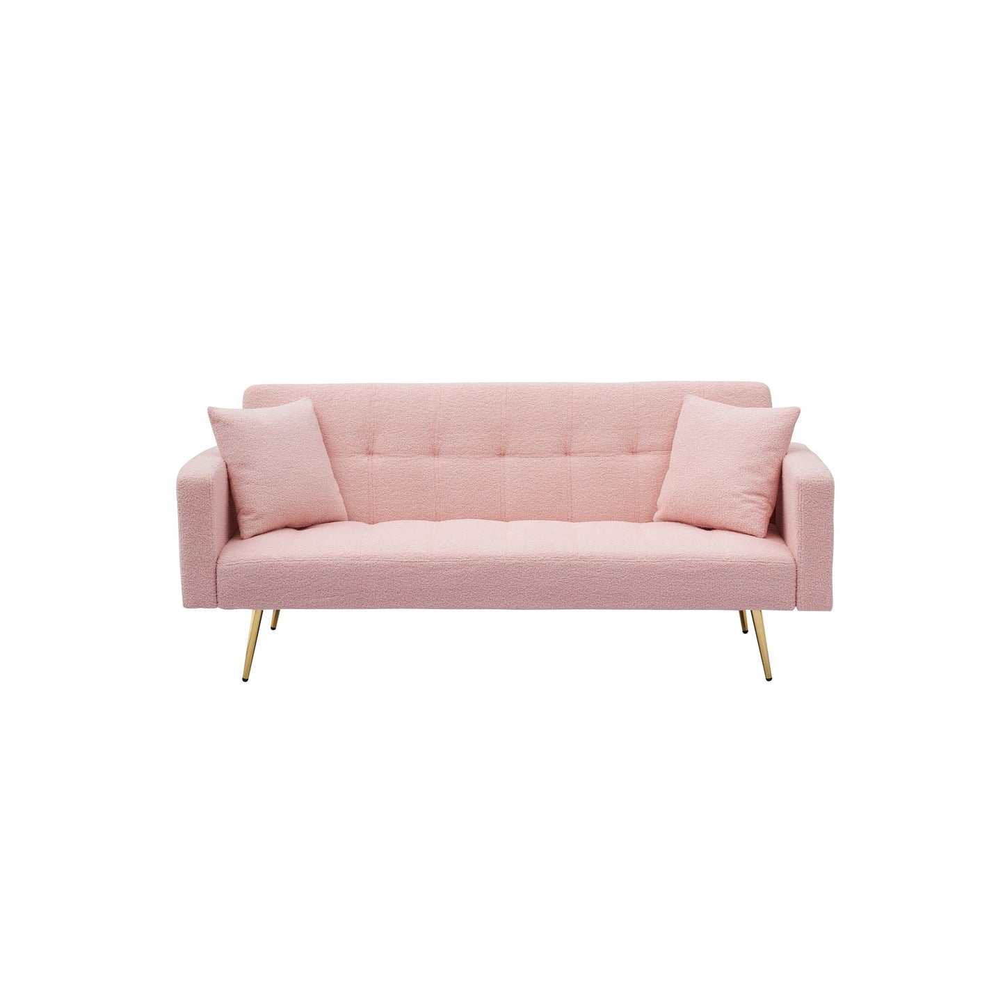 Pink 71.7 Teddy Fleece Convertible Loveseat Sofa Bed with Adjustable Backrest and 2 Pillows for Living Room