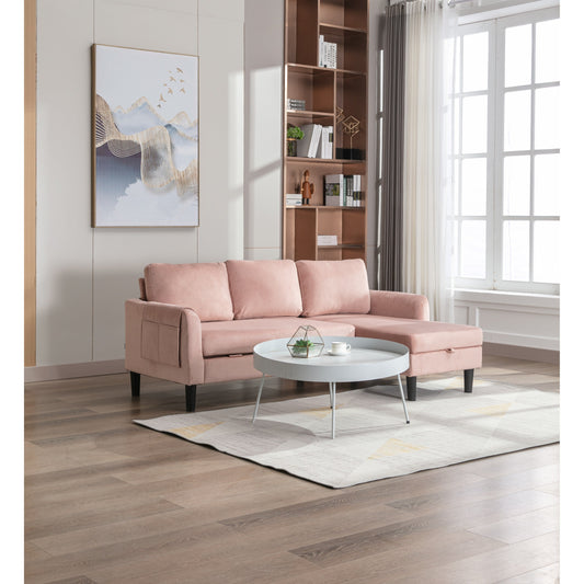 Pink 72.4'' Polyester L-Shaped 3 Seat Sectional Sofa with Storage Chaise and Pull-Out Bed and Throw Pillows