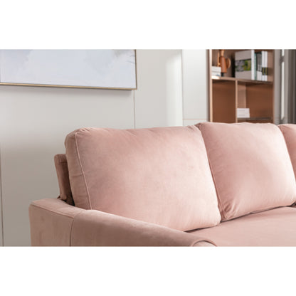 Pink 72.4'' Polyester L-Shaped 3 Seat Sectional Sofa with Storage Chaise and Pull-Out Bed and Throw Pillows
