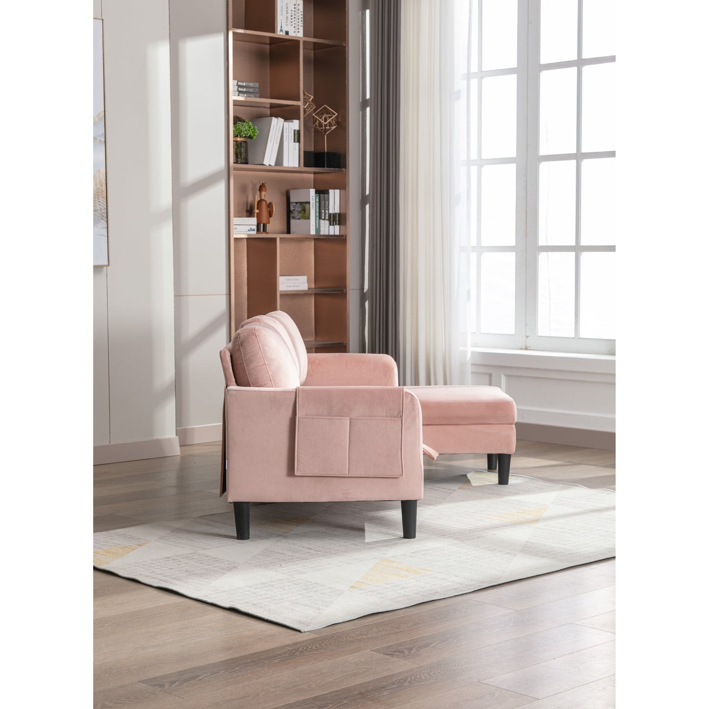 Pink 72.4'' Polyester Sectional Sofa with Pull-Out Bed