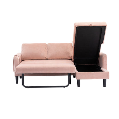 Pink 72.4'' Polyester Sectional Sofa with Pull-Out Bed
