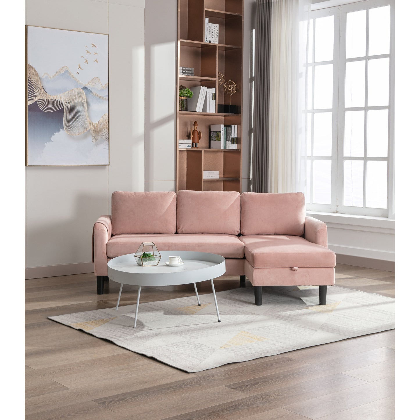 Pink 72.4'' Polyester Sectional Sofa with Pull-Out Bed