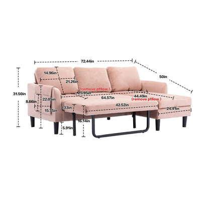 Pink 72.4'' Polyester Sectional Sofa with Pull-Out Bed