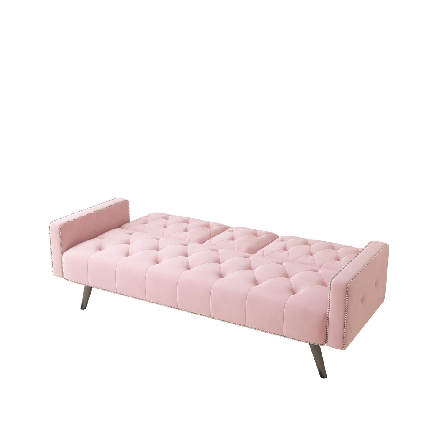 Pink 72 Velvet 3-seater Sofa Bed with Nailhead and Cup Holders for Living Room