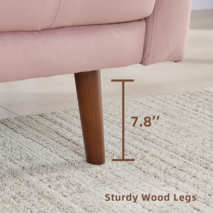 Pink 74'' Fabric Sofa with Storage Pockets and Solid Wood Legs