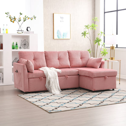 Pink 81.1'' L-Shaped Sofa with Reversible Chaise and Storage