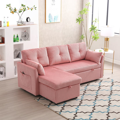 Pink 81.1'' L-Shaped Sofa with Reversible Chaise and Storage
