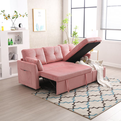 Pink 81.1'' L-Shaped Sofa with Reversible Chaise and Storage