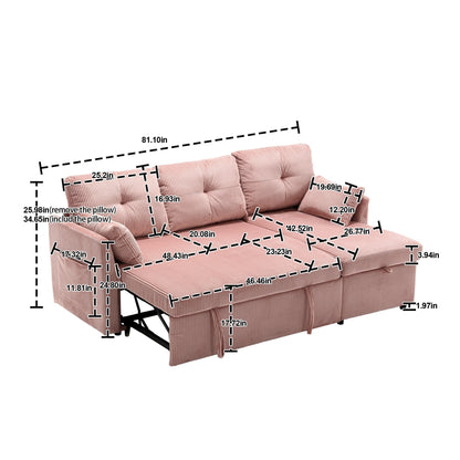 Pink 81.1'' L-Shaped Sofa with Reversible Chaise and Storage