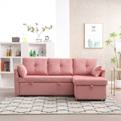 Pink 81.1'' L-Shaped Sofa with Reversible Chaise and Storage