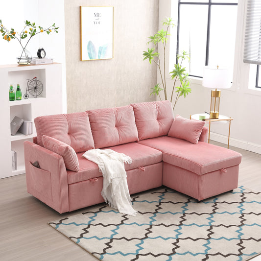 Pink 81.1'' L-Shaped Sofa with Reversible Chaise and Storage