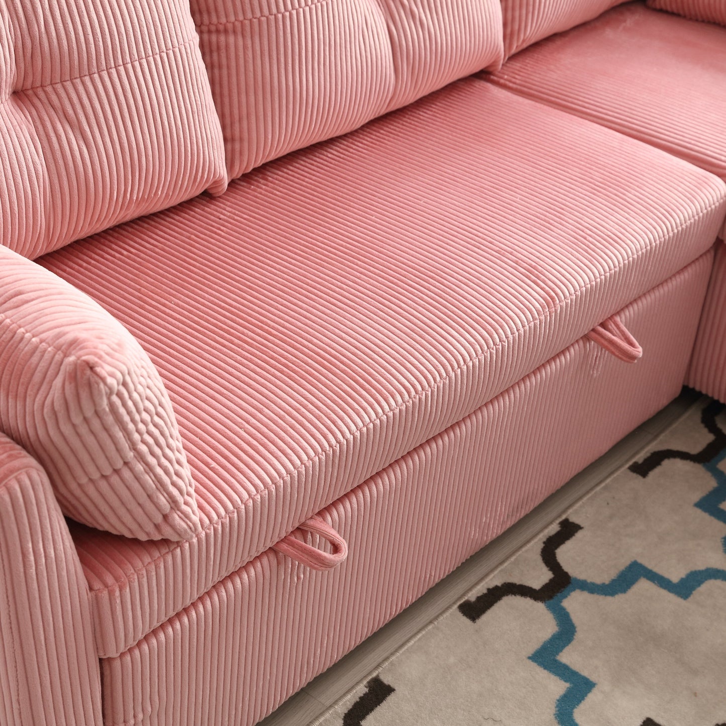Pink 81.1'' L-Shaped Sofa with Reversible Chaise and Storage
