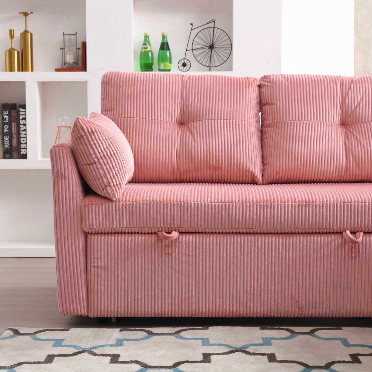 Pink 81.1'' L-Shaped Sofa with Reversible Chaise and Storage