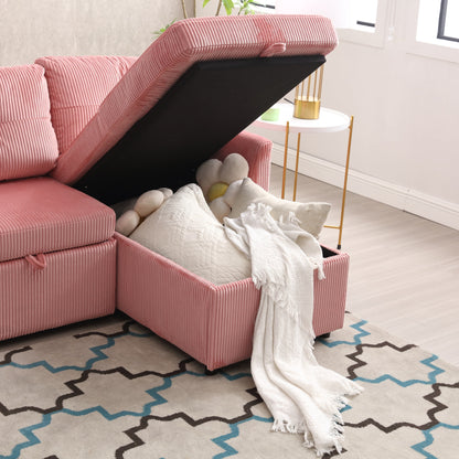 Pink 81.1'' L-Shaped Sofa with Reversible Chaise and Storage