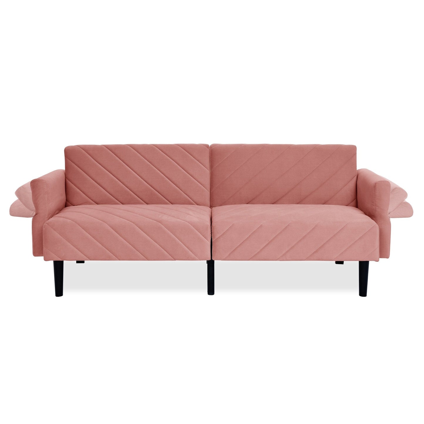 Pink 87 Velvet Tufted Convertible Futon Sofa Bed with Adjustable Armrests for Living Room