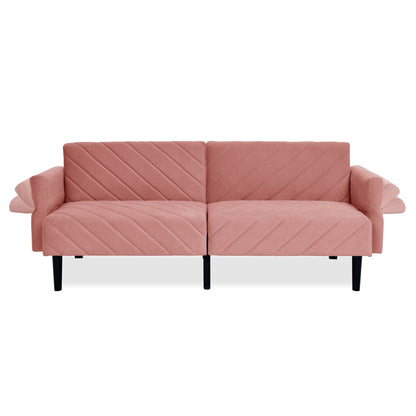 Pink 87 Velvet Tufted Convertible Futon Sofa Bed with Adjustable Armrests for Living Room