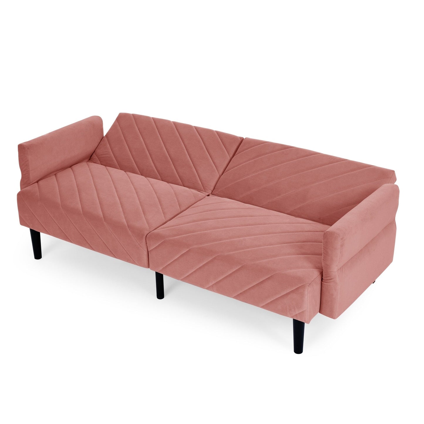 Pink 87 Velvet Tufted Convertible Futon Sofa Bed with Adjustable Armrests for Living Room