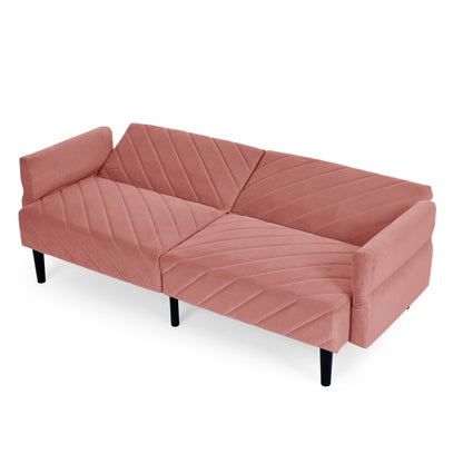 Pink 87 Velvet Tufted Convertible Futon Sofa Bed with Adjustable Armrests for Living Room