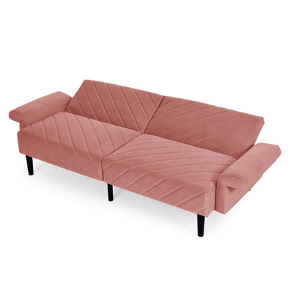 Pink 87 Velvet Tufted Convertible Futon Sofa Bed with Adjustable Armrests for Living Room