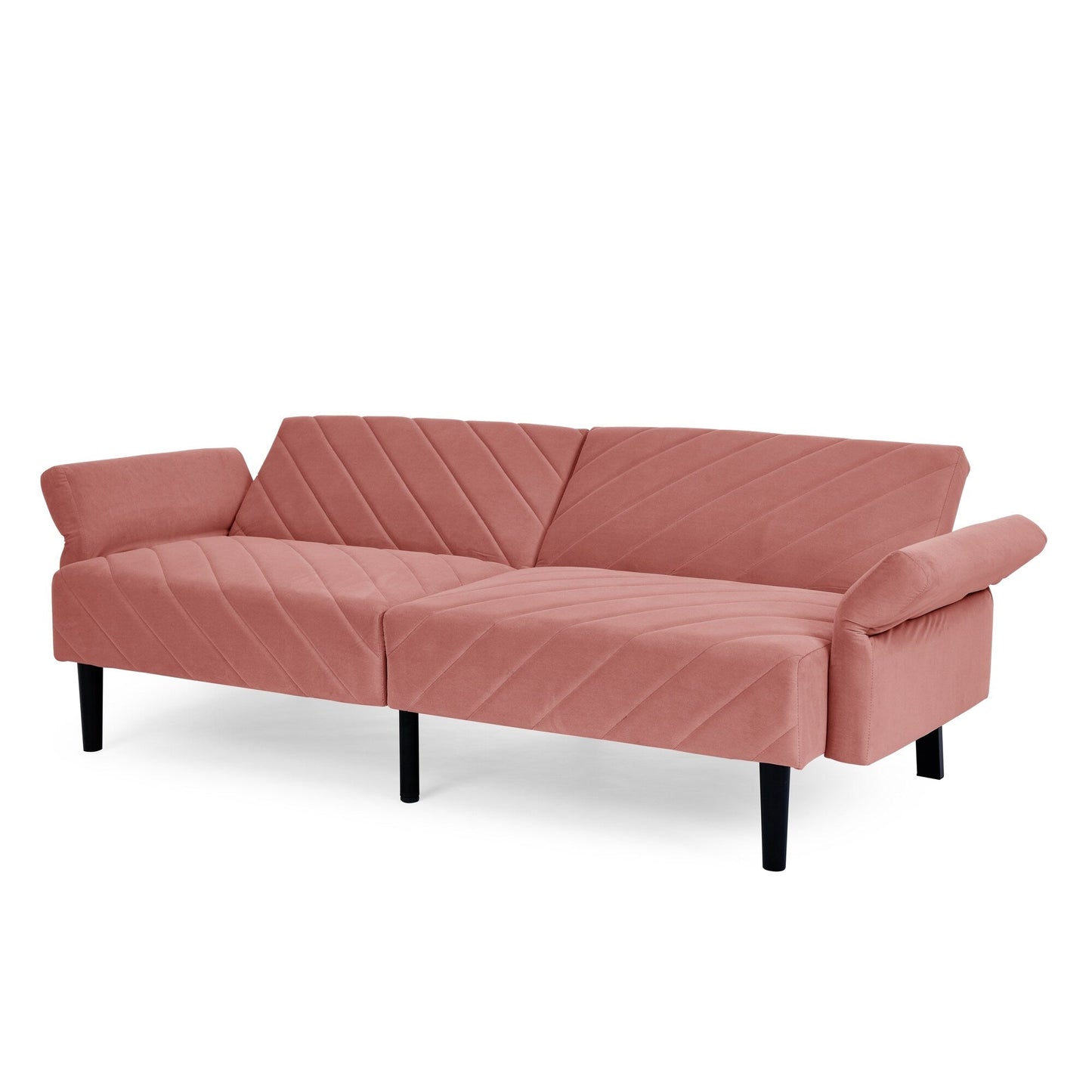 Pink 87 Velvet Tufted Convertible Futon Sofa Bed with Adjustable Armrests for Living Room