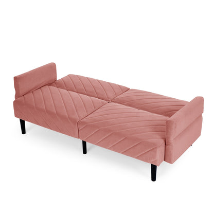 Pink 87 Velvet Tufted Convertible Futon Sofa Bed with Adjustable Armrests for Living Room