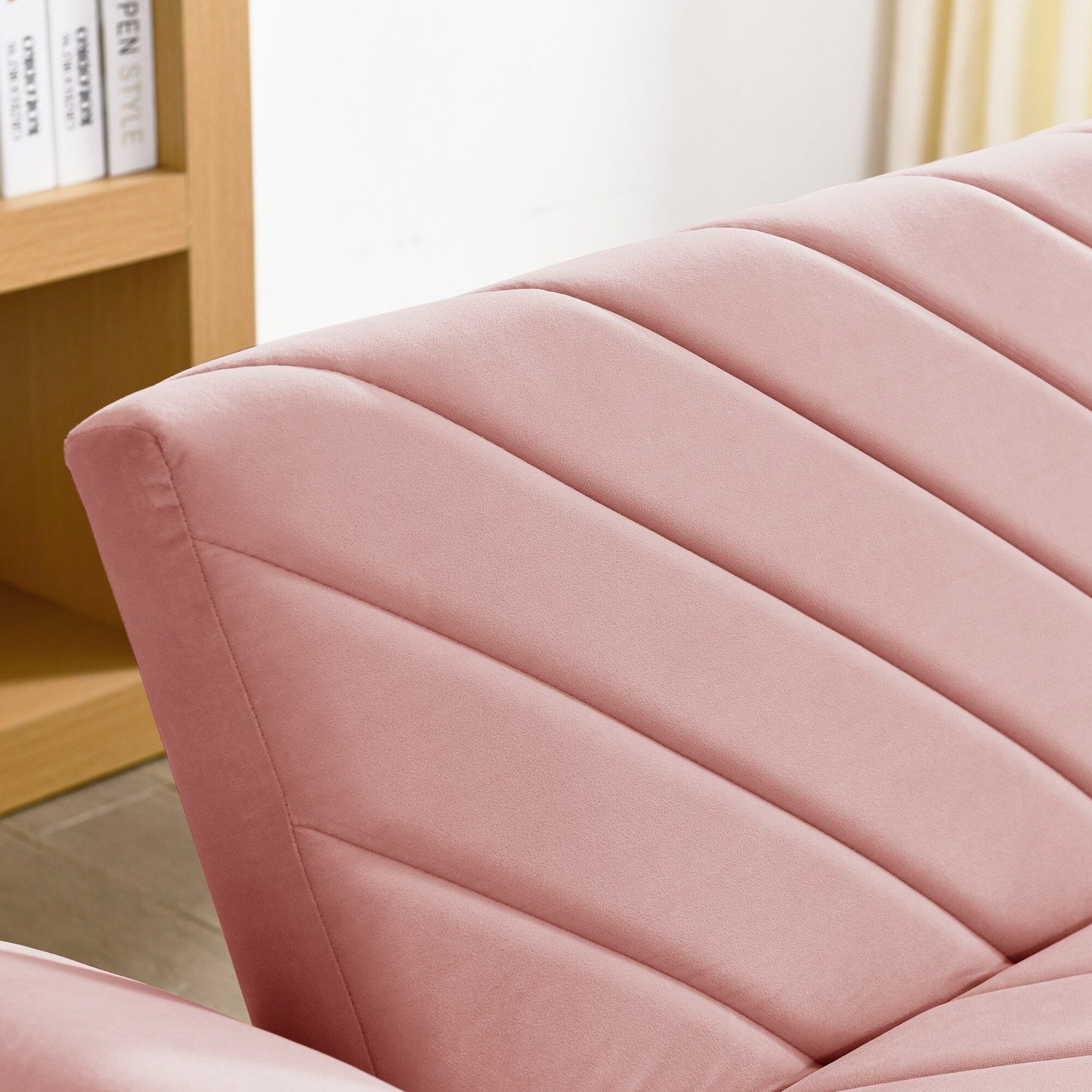 Pink 87 Velvet Tufted Convertible Futon Sofa Bed with Adjustable Armrests for Living Room