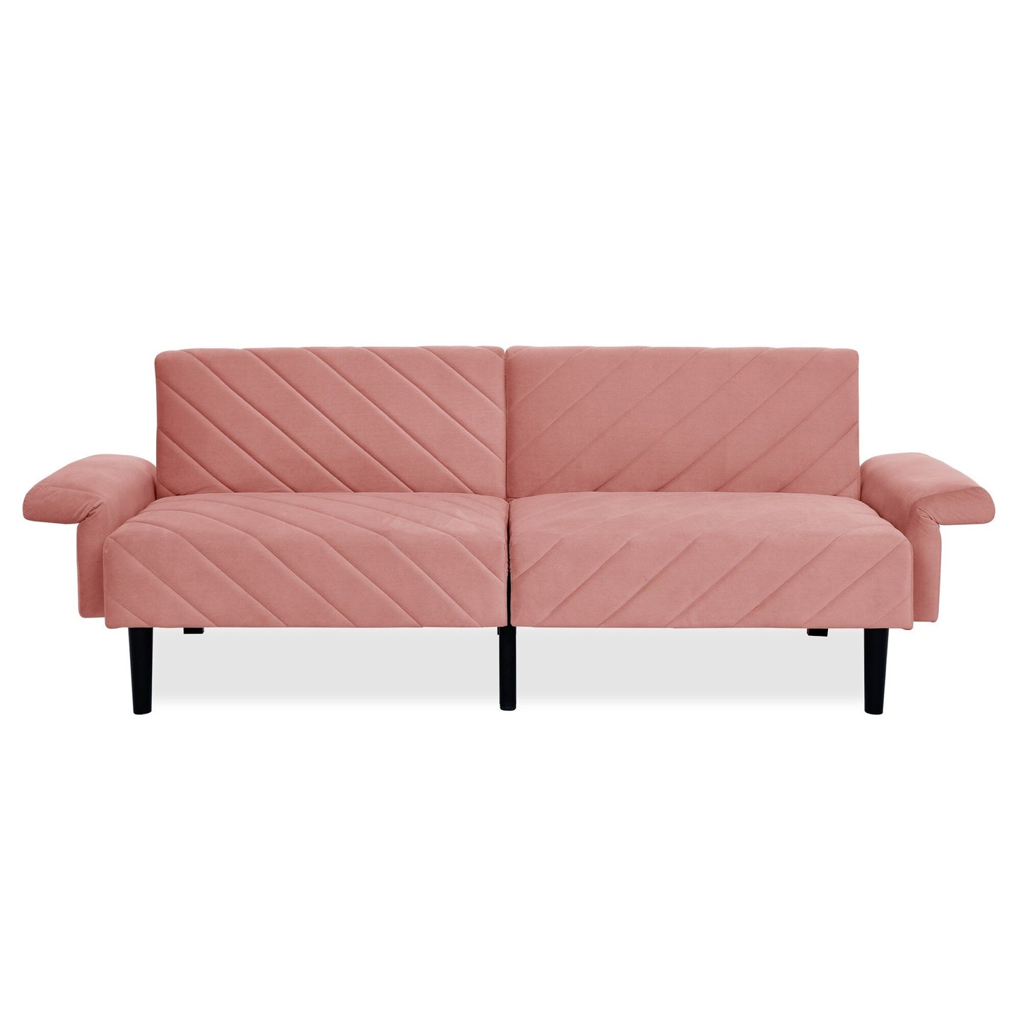 Pink 87 Velvet Tufted Convertible Futon Sofa Bed with Adjustable Armrests for Living Room
