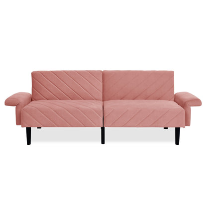 Pink 87 Velvet Tufted Convertible Futon Sofa Bed with Adjustable Armrests for Living Room