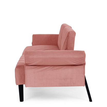 Pink 87 Velvet Tufted Convertible Futon Sofa Bed with Adjustable Armrests for Living Room